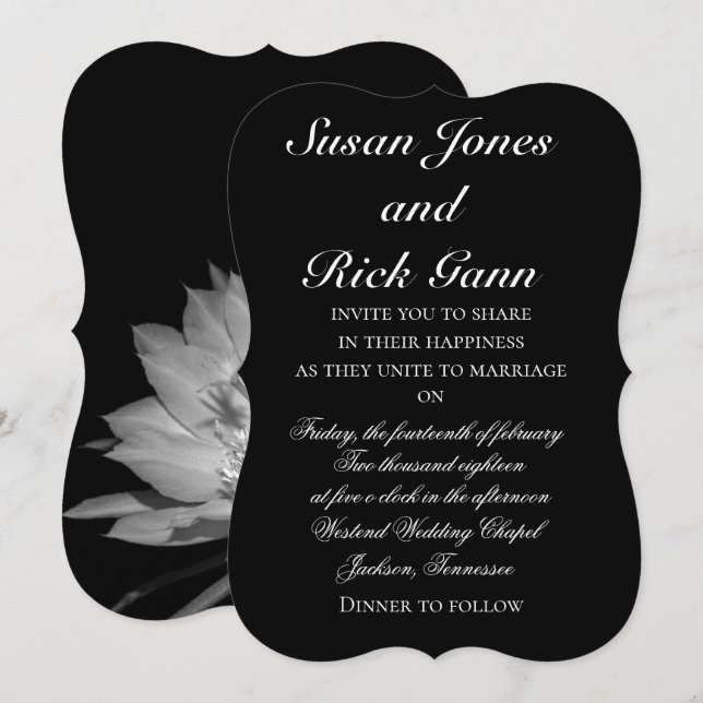 Elegant Black White Floral Wedding Invitation (Front/Back)