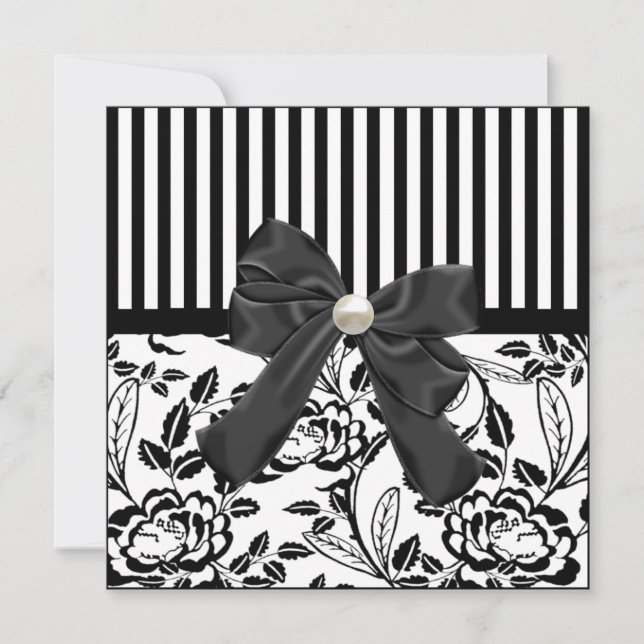 Elegant Black & White Floral Wedding Invitation (Front)