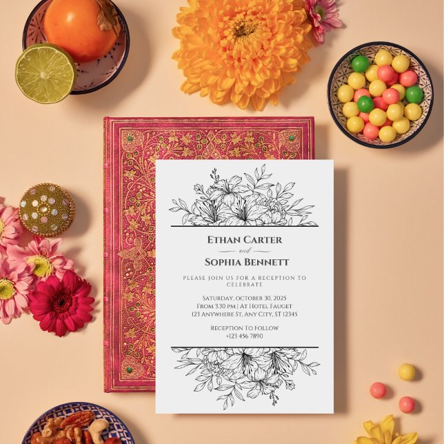 Elegant Black & White Floral Wedding Invitation (Creator Uploaded)