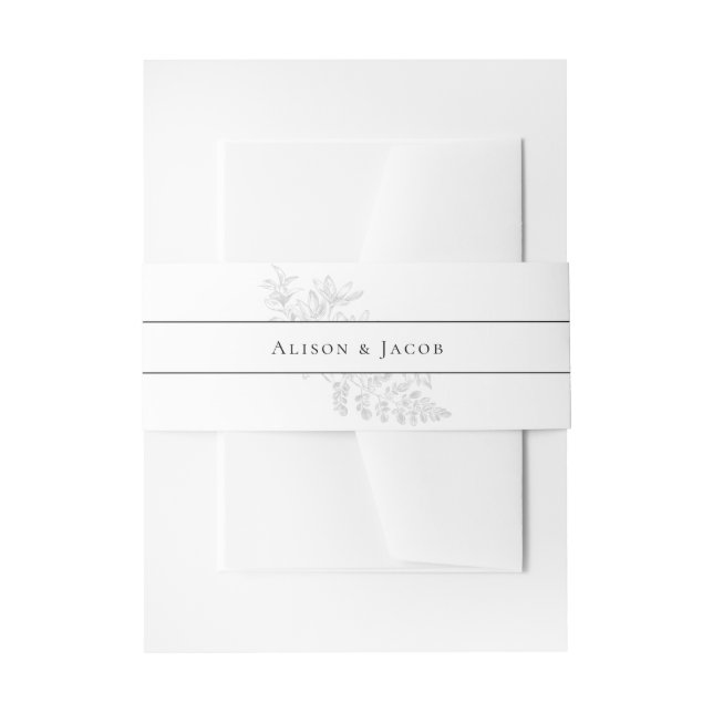Elegant Black White Floral Wedding  Invitation Belly Band (Front Example)