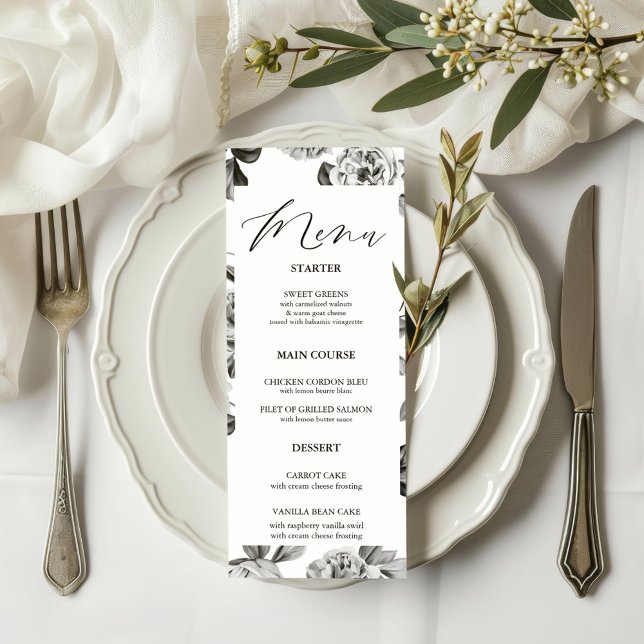 Elegant Black & White Floral Wedding Menu (Creator Uploaded)