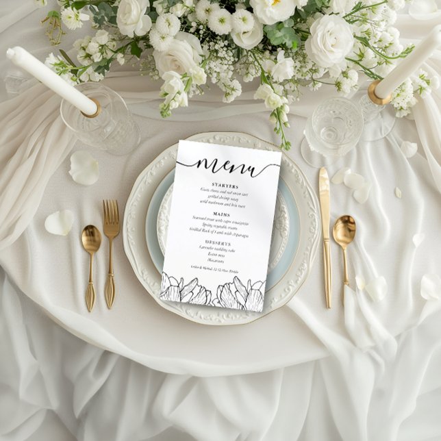Elegant Black & White Floral Wedding Menu (Creator Uploaded)