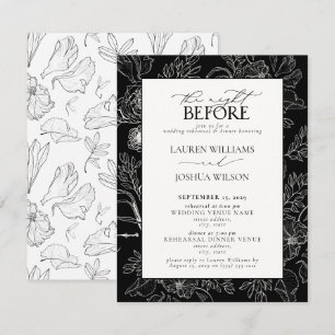 Elegant Black White Floral Wedding Rehearsal Invitation