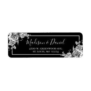 Elegant Black White Floral Wedding Return Address
