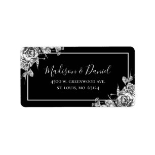Elegant Black White Floral Wedding Return Address Label