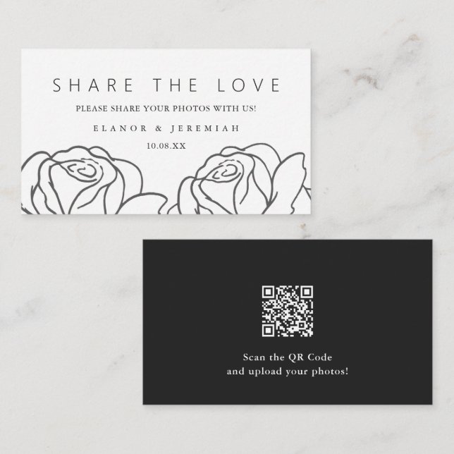 Elegant Black White Floral Wedding Share the Love Enclosure Card (Front/Back)