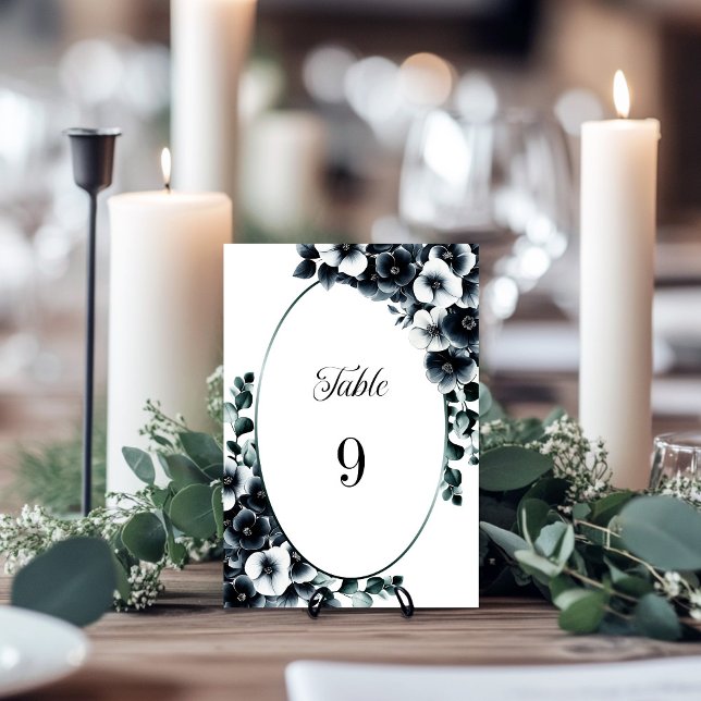 Elegant Black White Floral Wedding Table Number (Creator Uploaded)