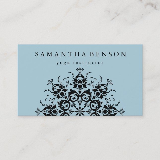 Elegant Black & white Flower Logo Yoga Business Ca Business Card (Front)