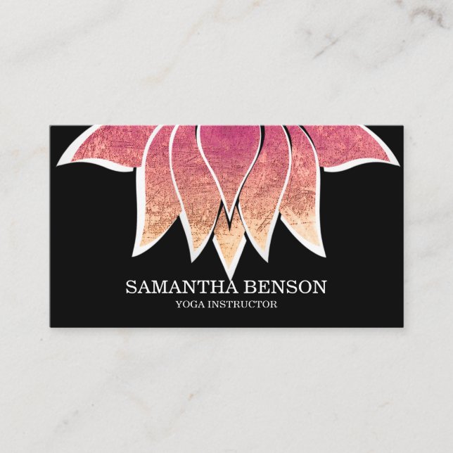 Elegant Black & white Flower Logo Yoga Business Ca Business Card (Front)
