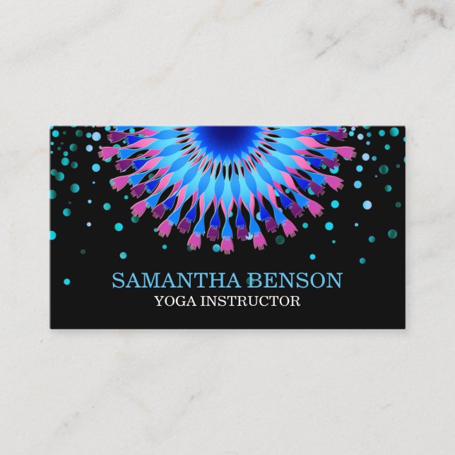 Elegant Black & white Flower Logo Yoga Business Card (Front)
