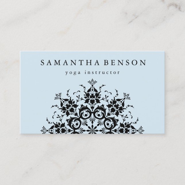 Elegant Black & white Flower Logo Yoga Business Card (Front)