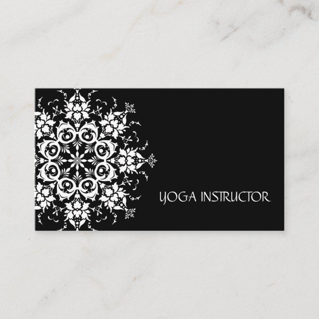 Elegant Black & white Flower Logo Yoga Business Card (Front)