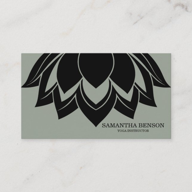 Elegant Black & white Flower Logo Yoga Business Card (Front)