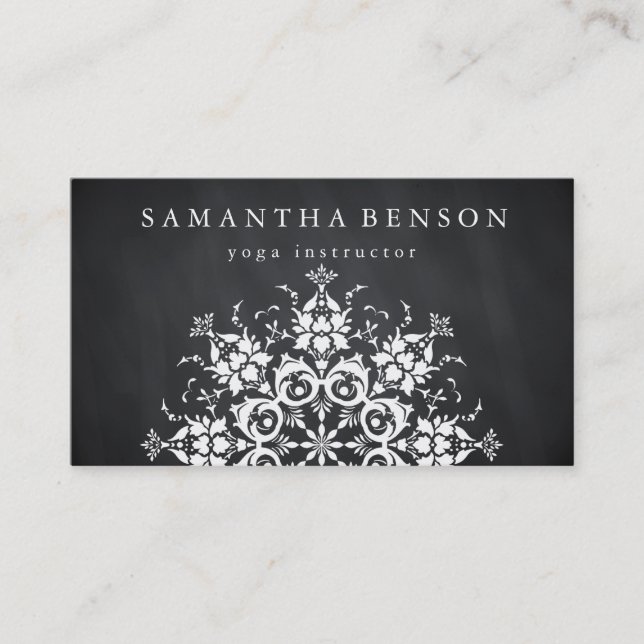 Elegant Black & white Flower Logo Yoga Business Card (Front)