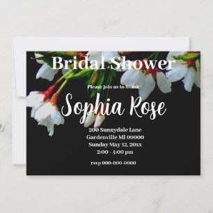 Elegant Black White flowering white Blossom Invitation