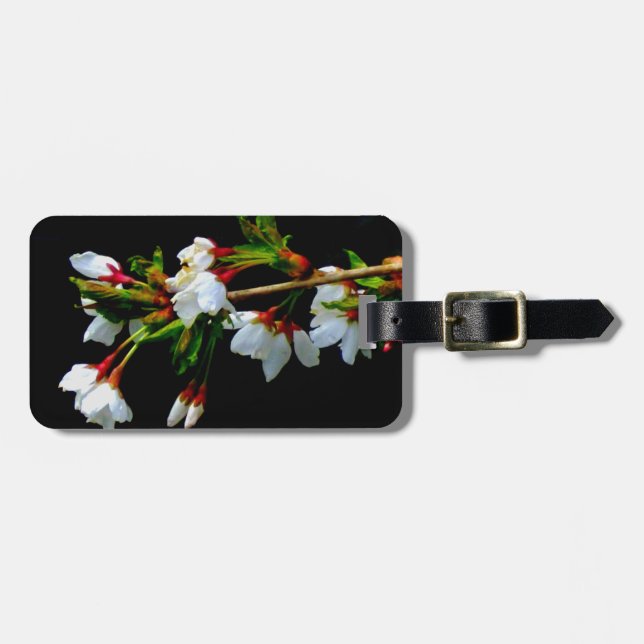 Elegant Black White flowering white Blossom Luggage Tag (Front Horizontal)