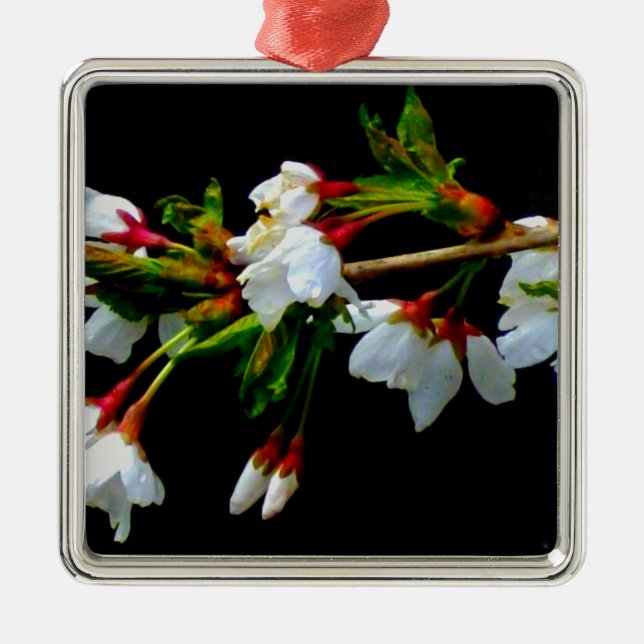 Elegant Black White flowering white Blossom Metal Tree Decoration (Front)