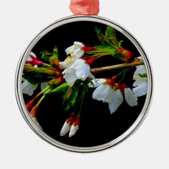 Elegant Black White flowering white Blossom Metal Tree Decoration (Front)
