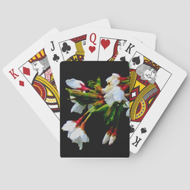 Elegant Black White flowering white Blossom Playing Cards (Back)
