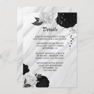 Elegant black white flowers details enclosure card