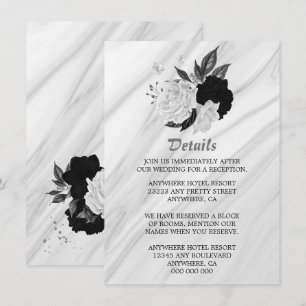 Elegant black white flowers details enclosure card