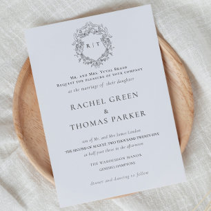 Elegant Black & White Formal Monogram Wedding Invitation