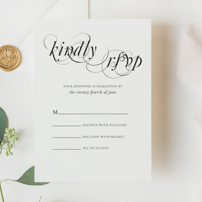 Elegant Black White Formal Wedding RSVP Card (Creator Uploaded)