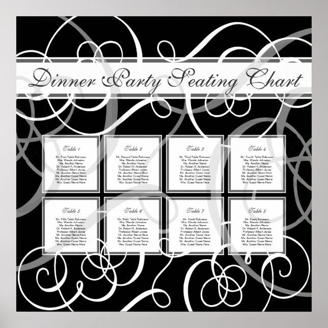 Elegant Black White Formal Wedding Seating Chart (Front)