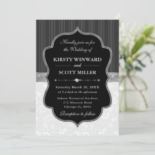 Elegant Black White Frame Floral Wedding Invitation