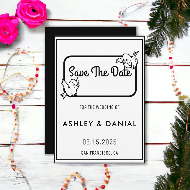 Elegant black white framed Wedding Save the Date Invitation (Creator Uploaded)