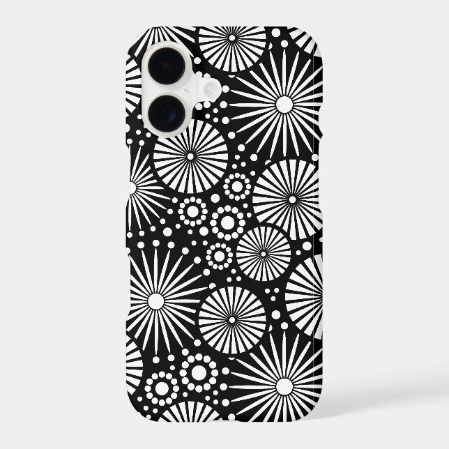 Elegant Black White Geometric Flowers Starburst (Back)