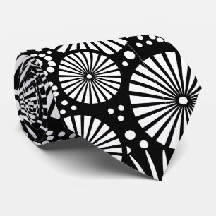 Elegant Black White Geometric Flowers Starburst Tie