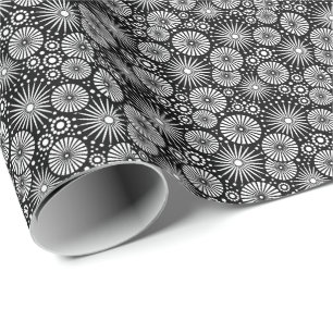 Elegant Black White Geometric Flowers Starburst Wrapping Paper