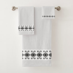 Elegant Black & White Geometric Pattern Bath Towel Set