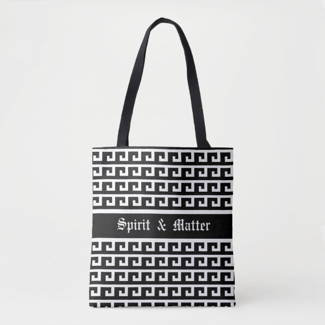 Elegant Black & White Geometric Pattern Tote Bag (Front)