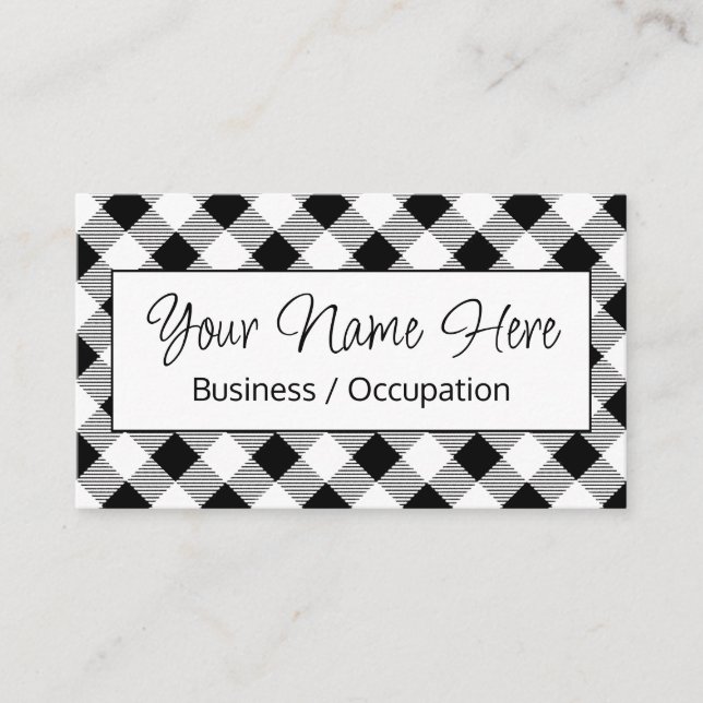 Elegant black white gingham chequered  business card (Front)