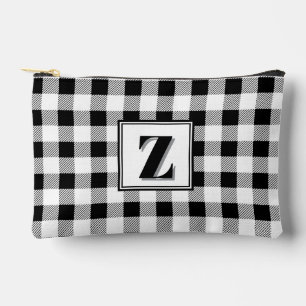 Elegant black white gingham customisable monogram  accessory pouch