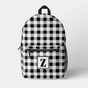Elegant black white gingham customisable monogram  printed backpack