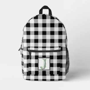 Elegant black white gingham letter J  Printed Backpack