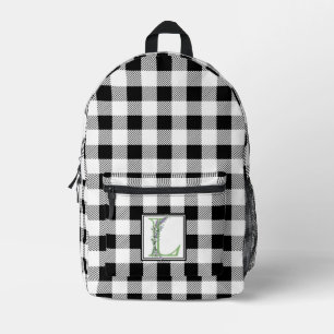 Elegant black white gingham letter L Printed Backpack
