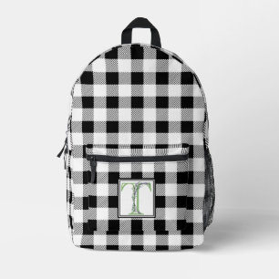 Elegant black white gingham monogram letter T Printed Backpack