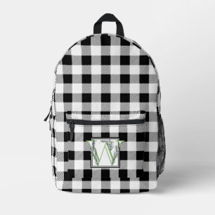 Elegant black white gingham monogram letter W Printed Backpack