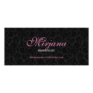 Elegant Black & White Girly Floral Damasks Rack Card
