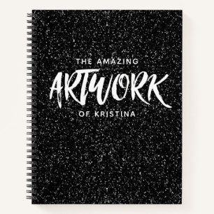 Elegant Black White Glitter Artist Sketchbook Notebook
