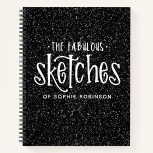 Elegant Black White Glitter Sketchbook Notebook