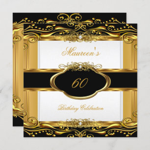 Elegant Black White Gold 60th Birthday Party Invitation