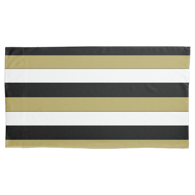 Elegant Black White Gold Brown Stripes Pattern Pillowcase (Front-Left)