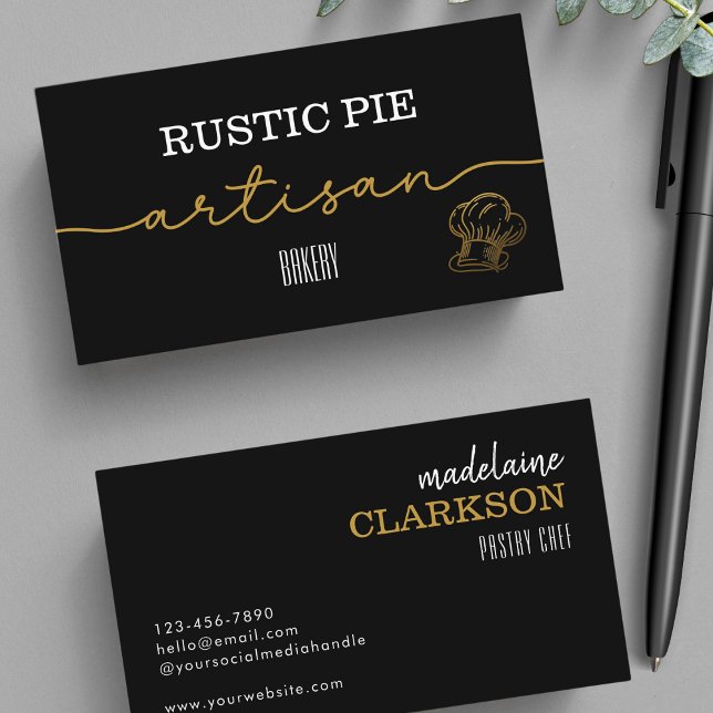 Elegant Black White Gold Chef Bakery Business Card (Creator Uploaded)