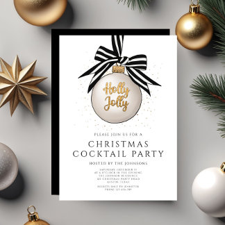 Elegant Black White Gold Christmas Cocktail Party Invitation