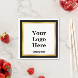 Elegant Black White Gold Company Name Your Logo Napkin